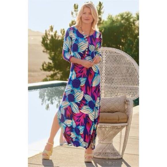 Soft Surroundings Serena Maxi Nazarine Blue Multi - Picture 1 of 11